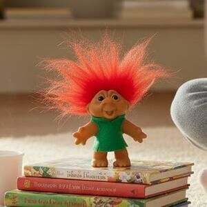 Vintage Dam 1986 Red Hair Troll Doll Green Felt Outfit Figure Norfin 4.5"